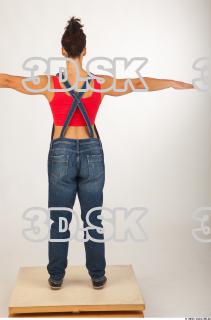 Whole body modeling pose blue jeans red singlet of Rebecca…